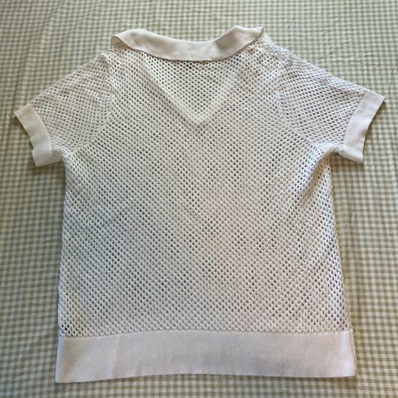 Torrid white crochet mesh fishnet style polo shirt - Picture 3 of 8
